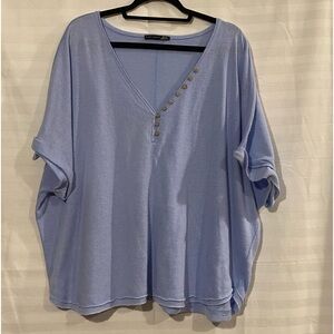Women's Blue V-Neck Light Knit Tee Shirt 3X Plus Size Coastal Grandma Summer